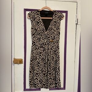 En Focus Studio Dark Browb & Beige Geometric Print Dress - Size 6